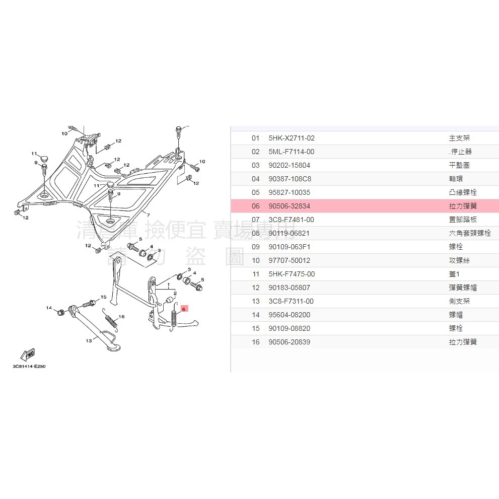 撿便宜 料號 90506-32834 YAMAHA山葉原廠 拉力彈簧 RS RSZ CUXI 風光 中柱彈簧