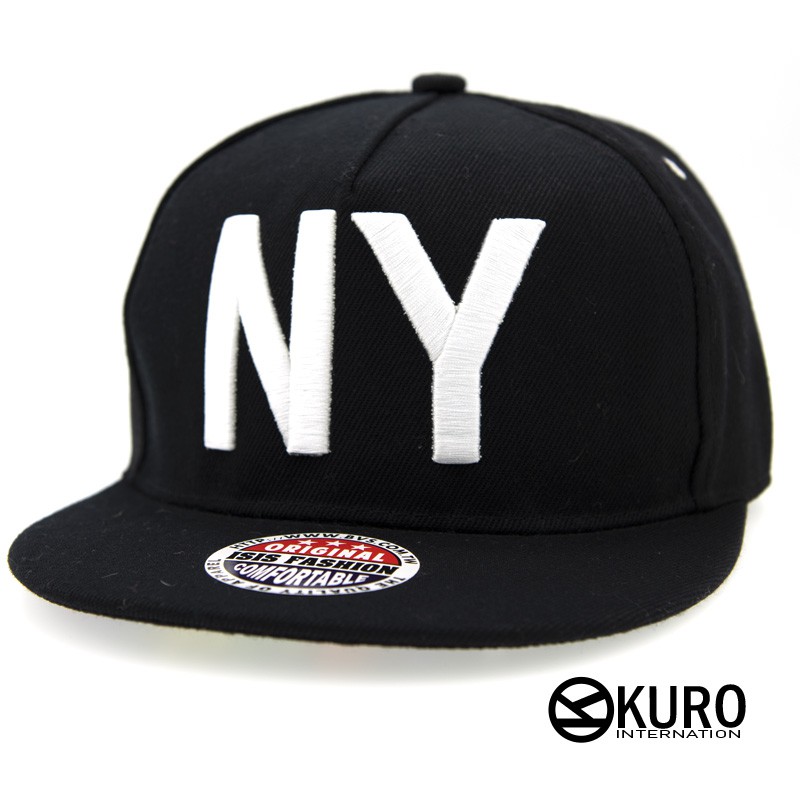 KURO-SHOP黑色NY白色電繡潮流板帽棒球帽