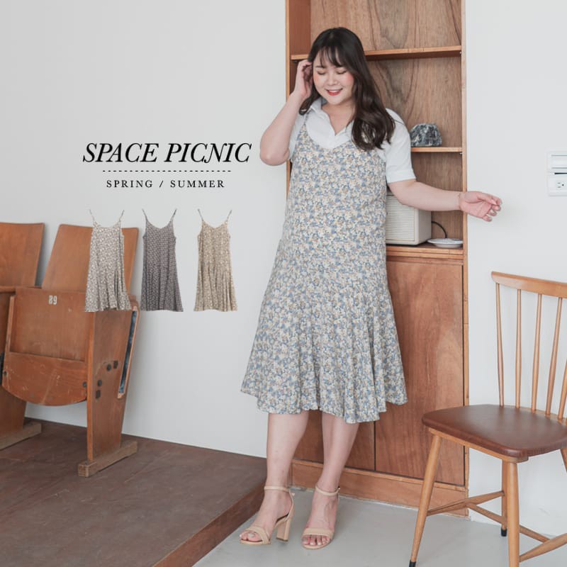 Space Picnic 棉花糖企劃 碎花雪紡魚尾擺細肩洋裝 C21034054 蝦皮購物