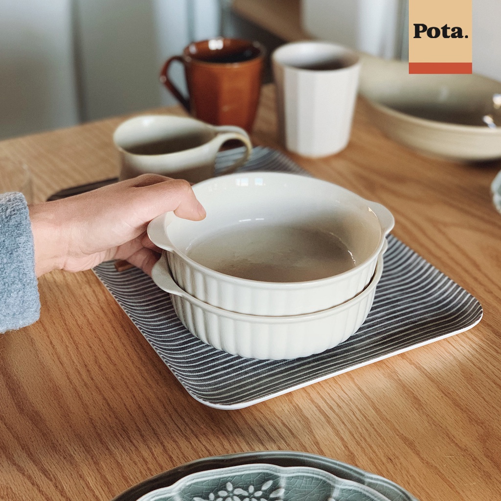 Pota. 本色瓷南瓜紋雙耳碗 陶瓷沙拉拌飯碗brunch碗