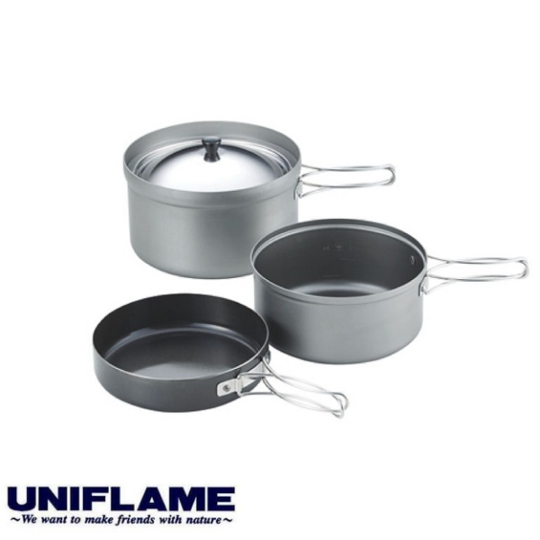 【UNIFLAME 日本 飯鍋煎鍋三件組(附袋)】667613/套鍋/露營炊具/鍋具/登山