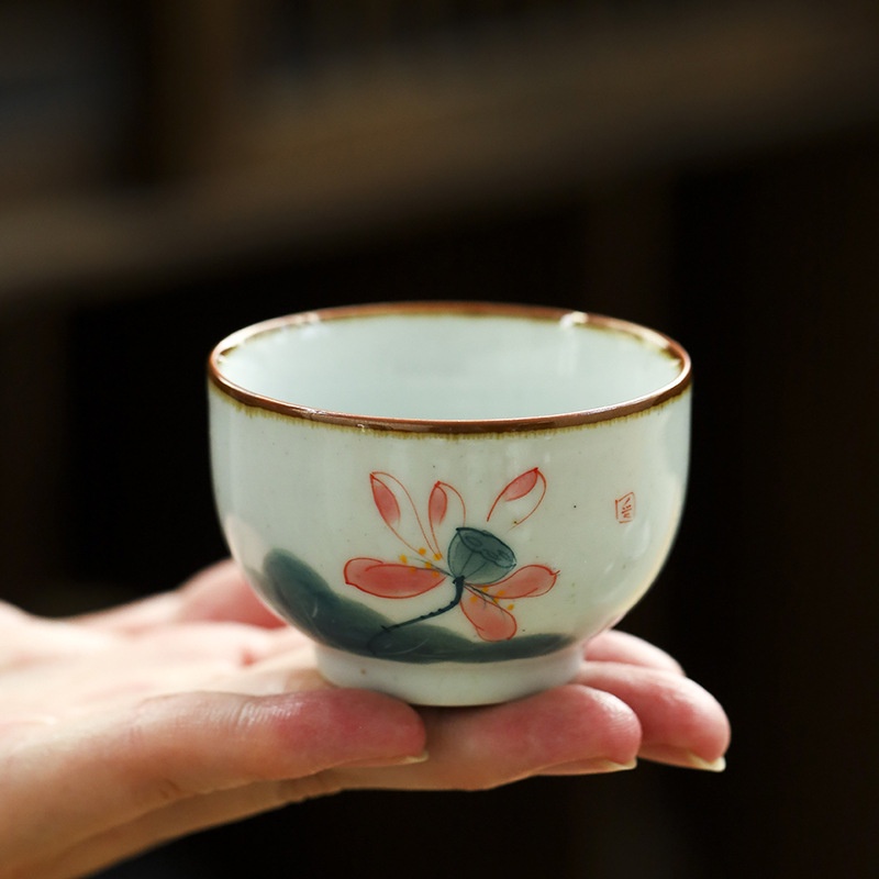 茶具 草木灰復古手繪品茗杯羅漢杯功夫茶杯 陶瓷主人杯稻草燒茶盞單杯