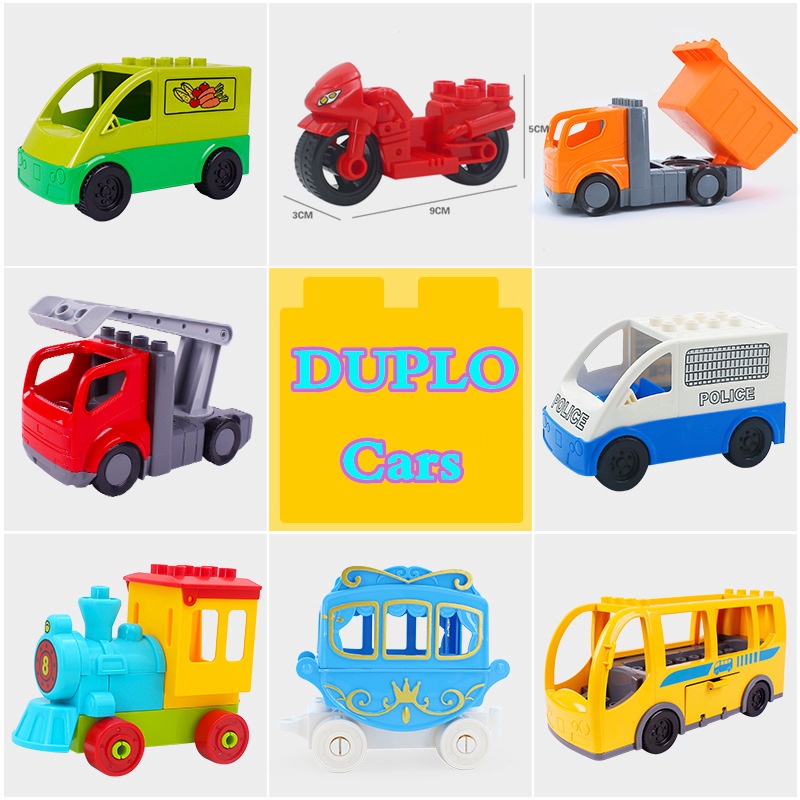 兼容樂高 Duplo 大顆粒積木 Diy 消防車巴士摩托車直升機兒童益智玩具兒童生日禮物