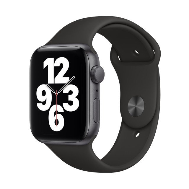 Apple Watch SE GPS , 44mm太空灰色鋁金屬錶殼 黑色運動錶帶 _ 台灣公司貨 + 贈品