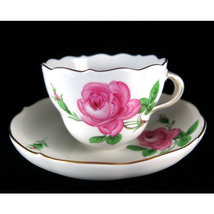 德國麥森Meissen 手繪Blumen系列紅玫瑰咖啡杯盤組