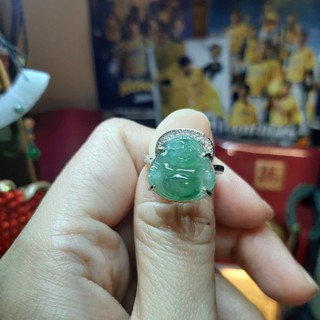 翡翠一姐滿綠透光彌勒925銀鑲水鑽