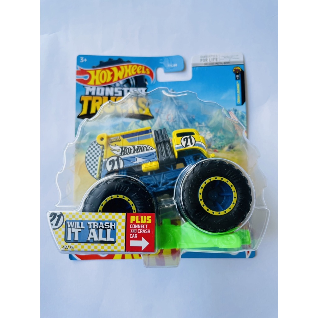 HOTWHEELS HOT WHEELS MONSTER TRUCKS TRUCK WILL TRASH IT 全黃壓鑄