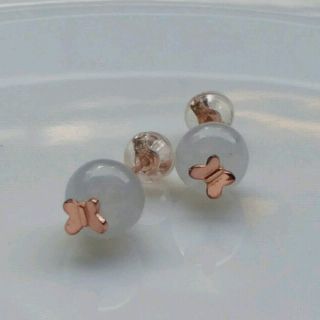 嗨，寶貝銀飾珠寶* 翡翠飾品☆925純銀鍍玫瑰金 天然緬甸玉 保A貨 放光 透亮 高冰起熒光翡翠 立體蝴蝶造形純銀耳環
