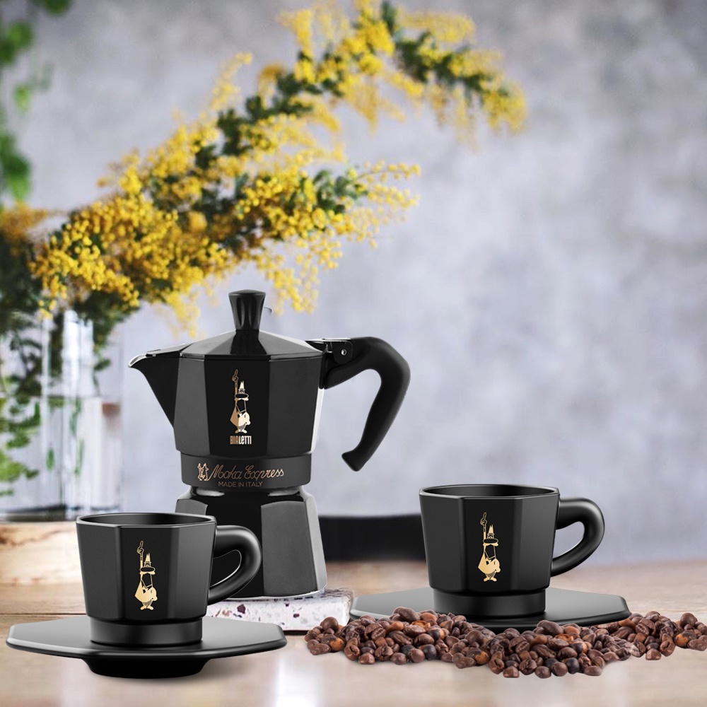 BIALETTI 限量 經典摩卡壺 禮盒 霧光黑(黑金限量版)-3杯份公司貨