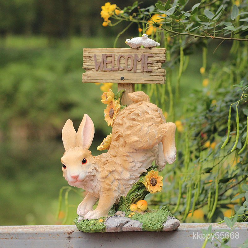 【創意生活】花園擺件庭院裝飾造景歡迎牌兔子創意可愛戶外室外鄉村陽臺布置庭院裝飾 園藝擺件 生日禮物 戶外擺設