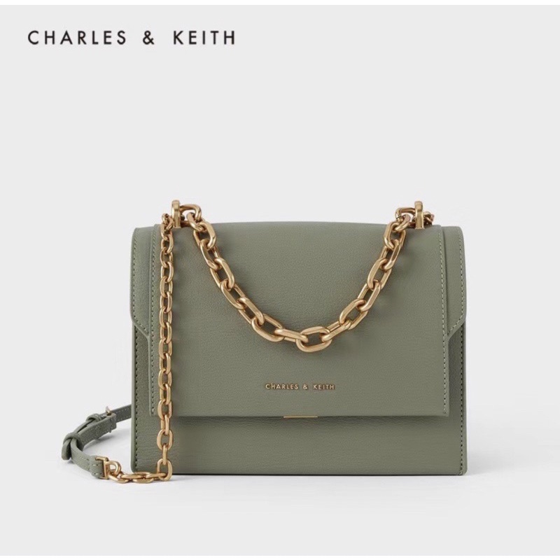 CHARLES & KEITH小CK鍊條掀蓋斜背包-綠色
