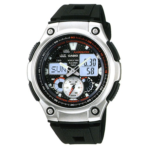 【CASIO】全新特級城市風格膠帶雙顯錶-黑面(AQ-190W-1A)正版宏崑公司貨
