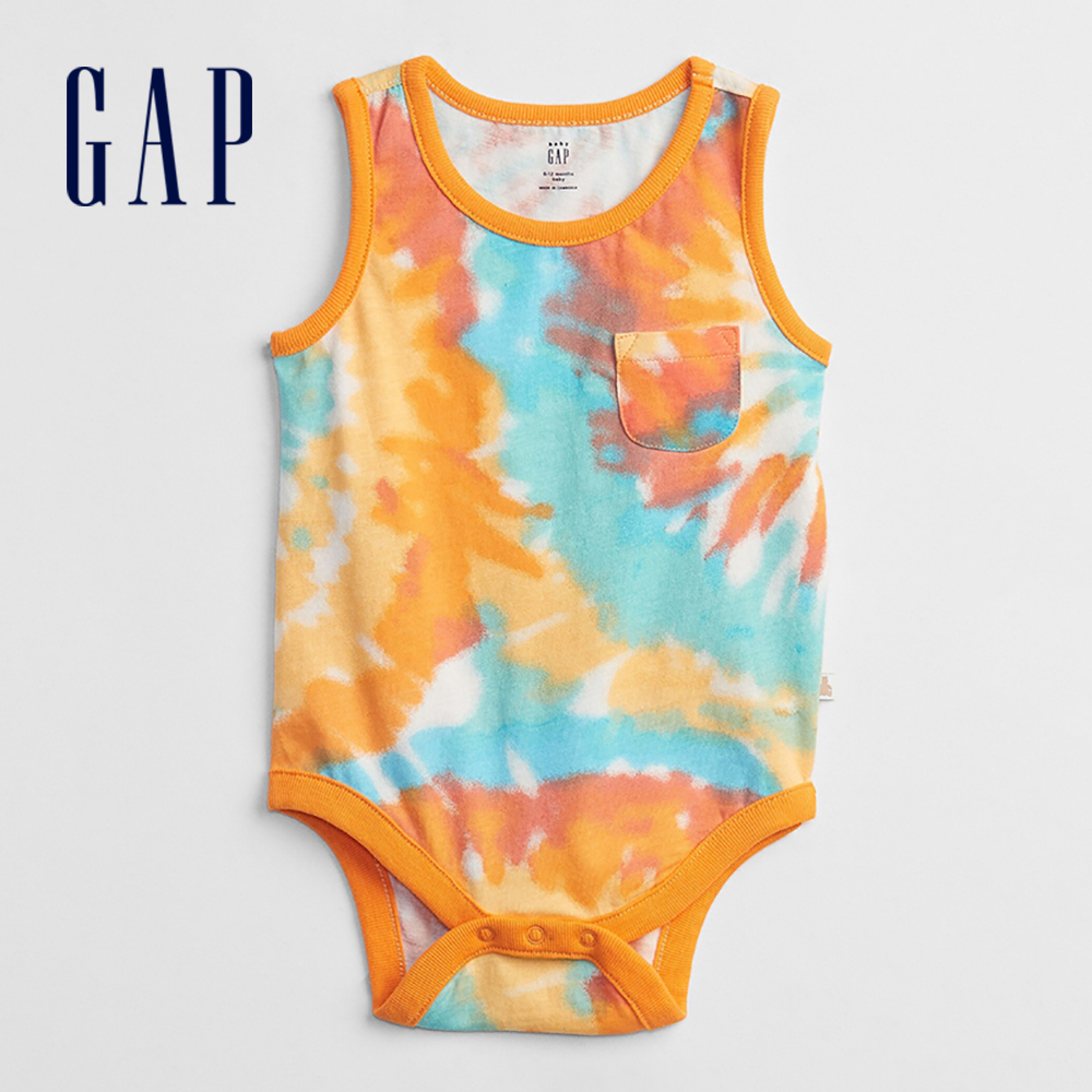 Gap 嬰兒裝 紮染口袋無袖包屁衣 布萊納系列-橘色紮染(682673)