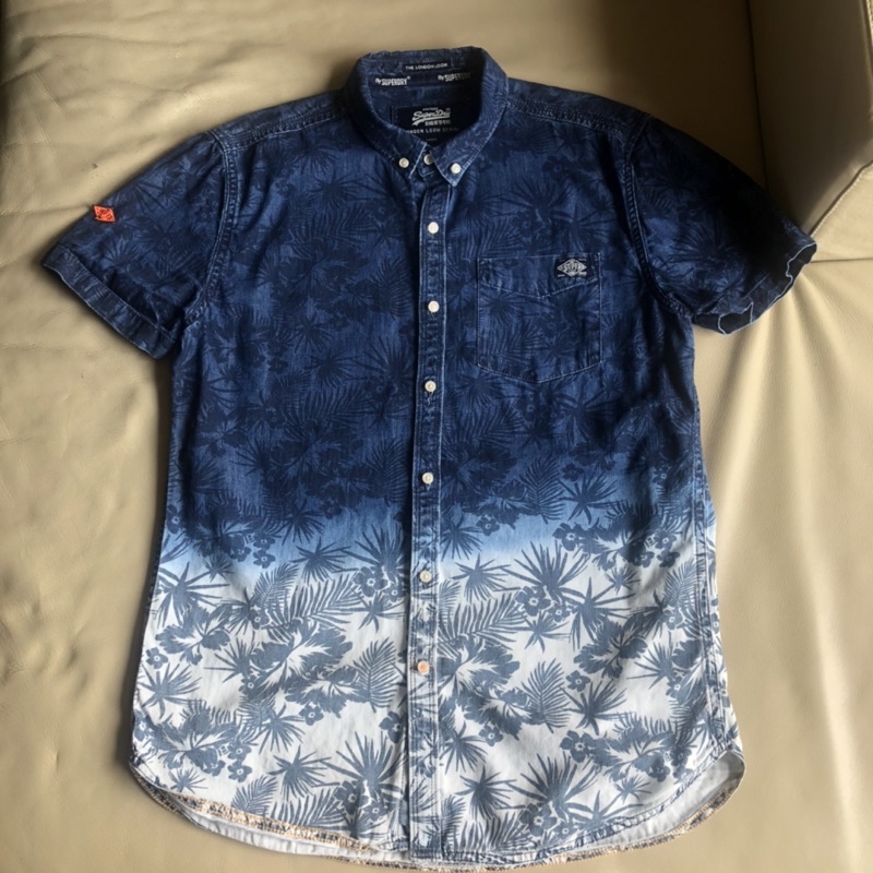 保證正品 Superdry 漸層 牛仔 單寧 牛仔襯衫 休閒襯衫 SIZE L