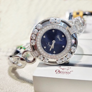 【Ogival 愛其華】流星系列-流光真鑽時標珠寶女腕錶-藍面380-45DLW