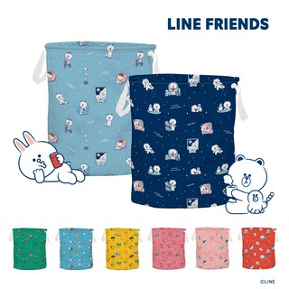 LINE FRIENDS 布藝圓筒摺疊收納籃/洗衣籃 大款 35x47cm 熊大 兔兔 莎莉 熊美【5ip8】