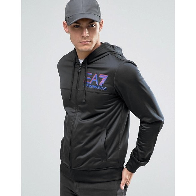 美國百分百【全新真品】Emporio Armani 外套 連帽 夾克 EA7 尼龍 運動 黑色 上衣 亞曼尼 H799