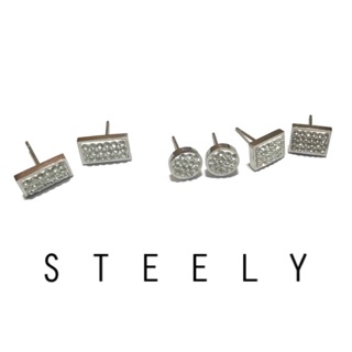 STEELY SHOP 💎簡約 時尚 滿鑽 鑽石 鋯石耳環 圓形 水鑽 不鏽鋼 抗敏 耳針 316L 魚子醬 白