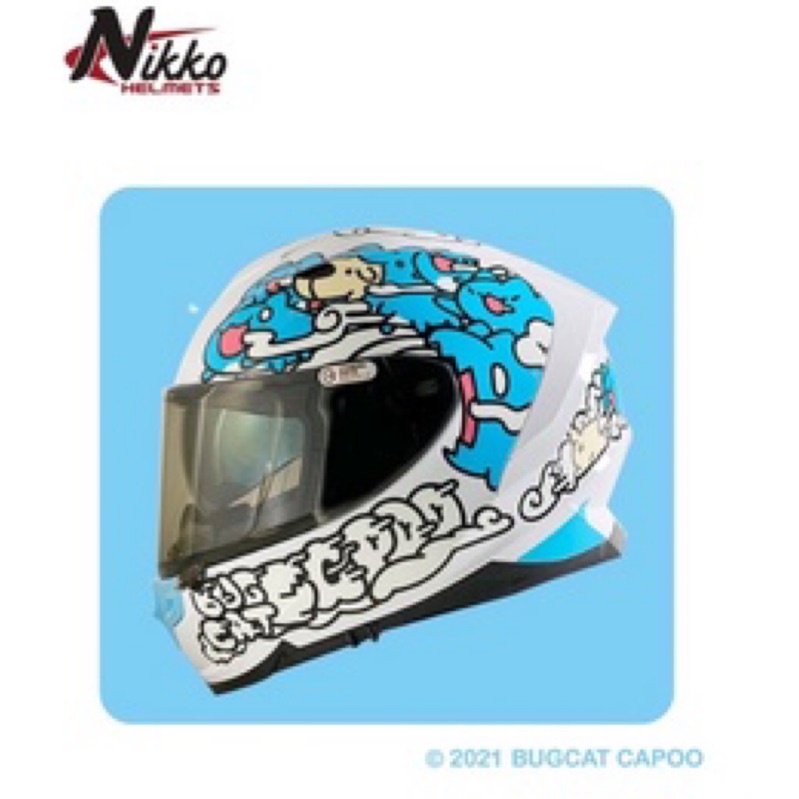 [17388]🔥快速出貨🔥Nikko❌咖波Bugcat Capoo 聯名限量隱藏款全罩安全帽 亮面白 升級電鍍內墨鏡片