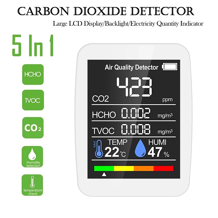 空氣質量檢測儀co2測試儀二氧化碳tvoc甲醛值電量溫濕度計