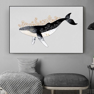 簡約北歐鯨魚卡通動物裝飾畫創意藝術畫裝飾