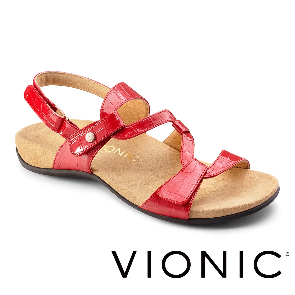 【VIONIC 法歐尼】Paros芭蘿 亮面壓紋舒適大底可調整涼鞋(紅)
