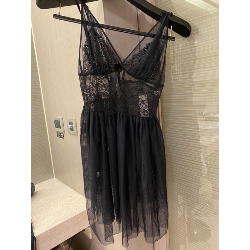 全新 羅絲美 性感黑色蕾絲洋裝睡衣 台灣製造