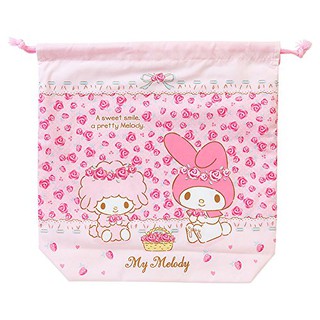 CO❤️ JPY 日本代購 現貨 日本製 三麗鷗 美樂蒂 Melody 玫瑰小花園款 抽繩束口袋 多用途收納袋