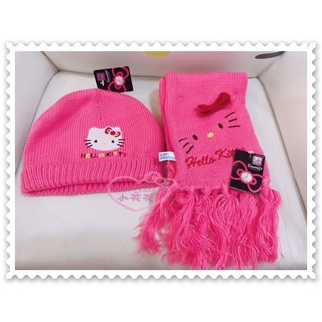 ♥小花花日本精品♥ Hello Kitty 粉色 保暖 耐髒 毛線 圍巾+帽子 蝴蝶結 大臉造型 兩入組