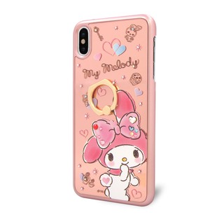 三麗鷗 iPhone Xs / iPhone X 5.8吋施華彩鑽鏡面指環扣手機殼-微笑美樂蒂