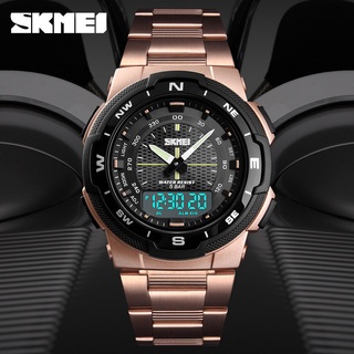 🔥時刻美 SKMEI 1370 男士運動防水雙顯示數字手錶 腕錶 LED電子錶 夜光腕錶 鋼帶多功能雙顯手錶
