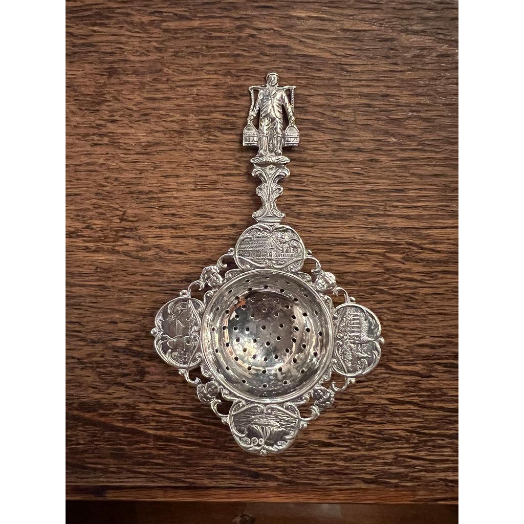 #19世紀 荷蘭百年古董純銀手工鏤空浮雕濾茶器『25g』#023022