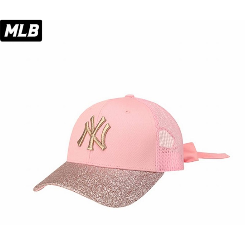 現貨 韓國正品 MLB 金蔥蝴蝶結 金字電繡 NY洋基帽 棒球帽 Twice代言 甜美粉色