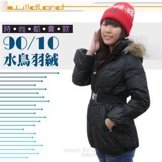 【荒野 wildland】特價35折》女 款中長版貉子毛單件式保暖羽絨外套 保暖外套 羽絨衣 黑色 92107