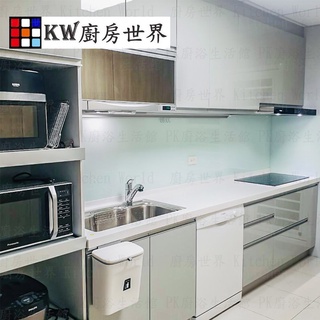 高雄系統廚具 廚房設計 客製化 廚櫃 工廠直營一字型流理臺人造石檯面白鐵桶身結晶鋼烤門 林內IH爐 【KW廚房世界】