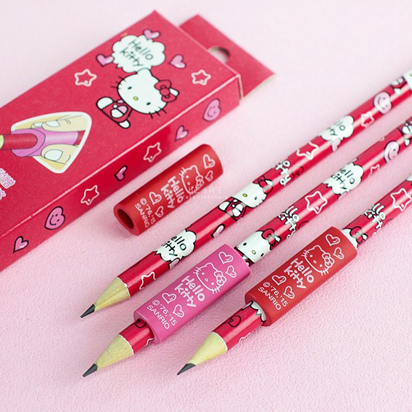 【現貨】Hello Kitty學前握筆器+木鉛筆 3入組 握筆矯正器 握筆器 鉛筆 橡皮擦