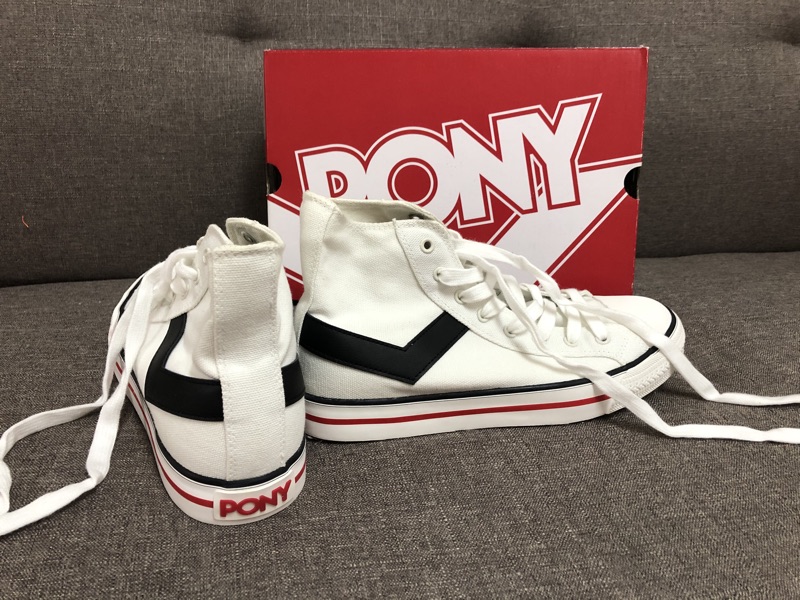 （二手）PONY 經典高筒白色帆布鞋25號