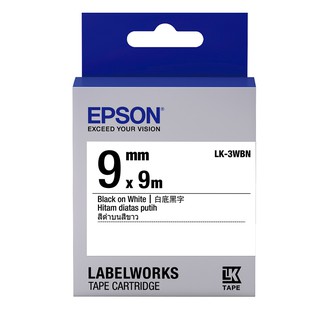 EPSON LK-3WBN S653401標籤帶 一般系列 9mm 白底黑字(3入裝)