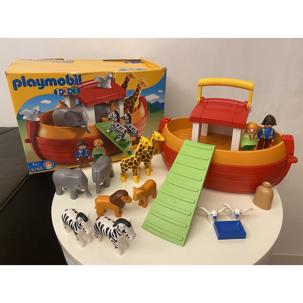 二手兒童玩具~ Playmobil 摩比 123系列 6765 帶著走 諾亞方舟 可收納手提盒玩具