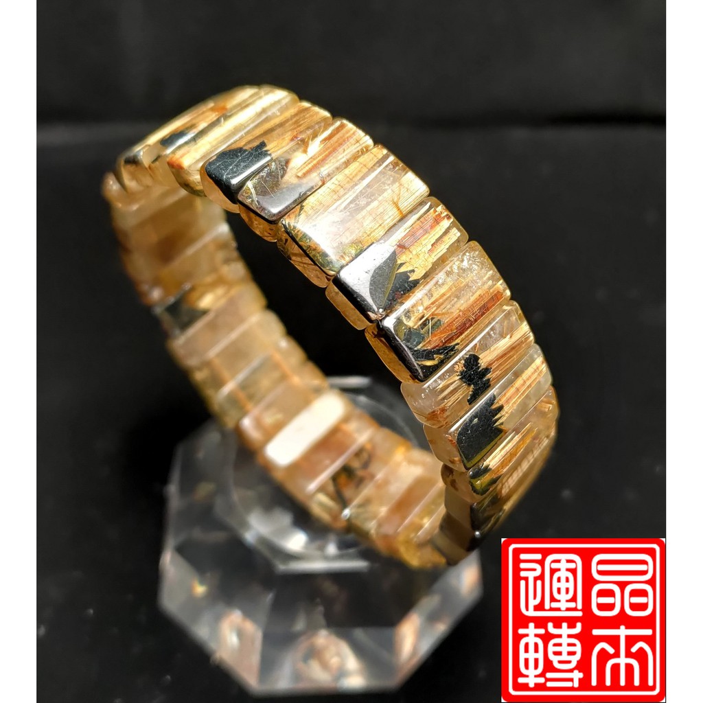 [晶來運轉]鈦晶手排48.5g 17.5mm手圍18.5(Gold Titanium Rutilated Quartz)