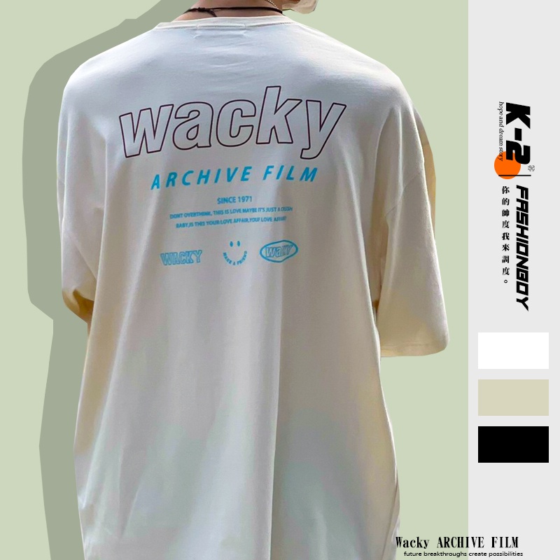 【K-2】WACKY ARCHIVE FILM 標語 笑臉 短袖上衣 落肩 情侶 寬鬆 上衣 男女不拘【G0729】