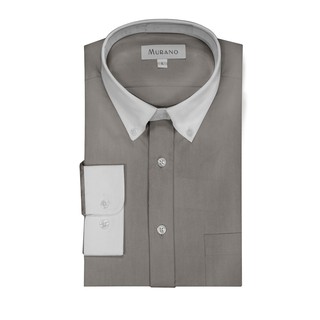 [MURANO]馬卡龍色系白領撞色長袖襯衫-時尚灰