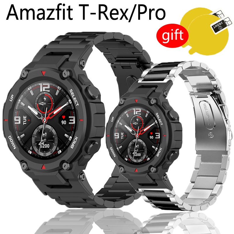 適用於 Amazfit T-REX Pro 錶帶不銹鋼金屬智能手錶運動腕帶帶 TPU 屏幕保護膜