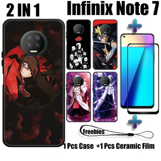 2 合 1 Naruto 手機殼帶鋼化玻璃,適用於 Infinix Note 7 手機殼和曲面陶瓷螢幕保護膜