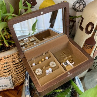 SMILEÄND__迷你黑胡桃實木珠寶首飾盒💍便攜式飾品旅行隨身耳環戒指項鍊簡約收納盒小號