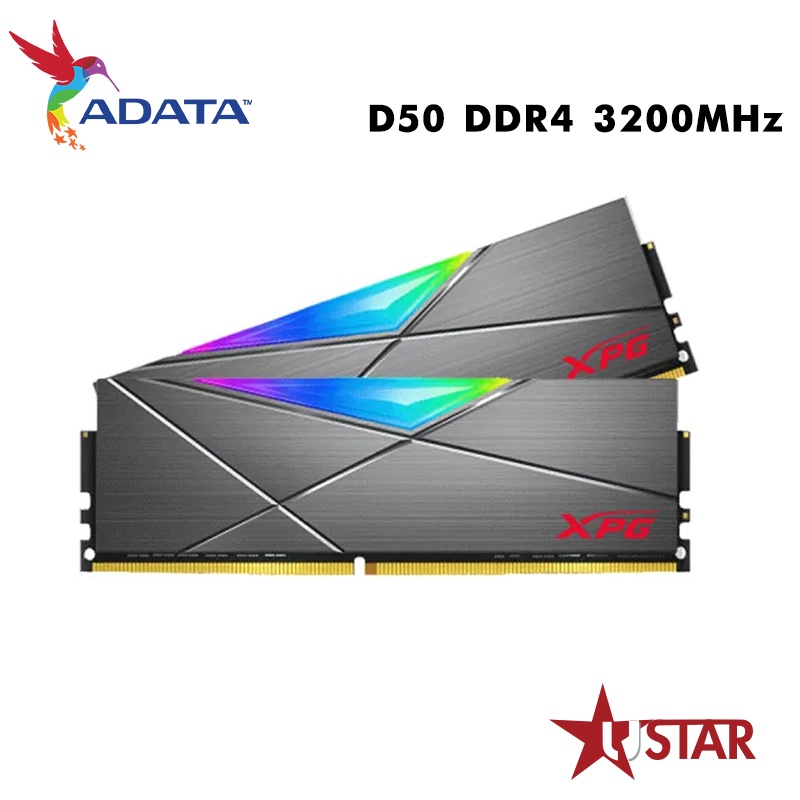 威剛 ADATA  XPG D50 DDR4/3200 8GB*2入 桌上型RGB超頻記憶體 灰