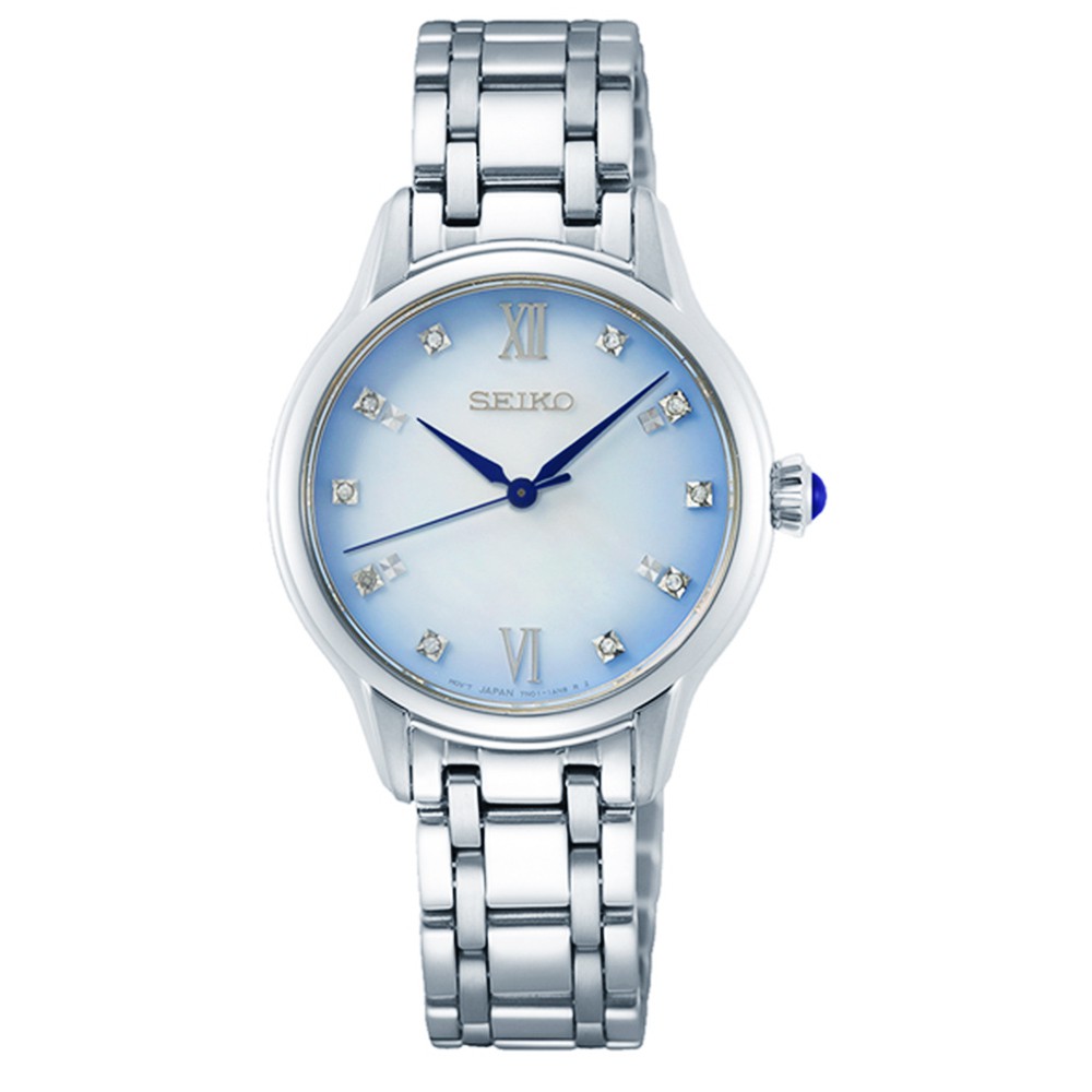 【SEIKO精工】140週年 SRZ539P1 羅馬字 藍寶石鏡面 鋼錶帶女錶 7N01-0KV0S 藍 29.5mm