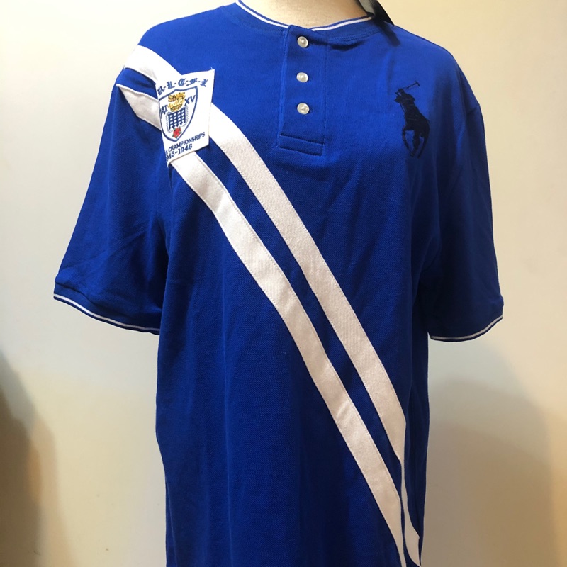 拉夫勞倫 Polo ralph lauren 純棉短袖上衣保羅大馬標Polo網眼布 藍色(18-20)