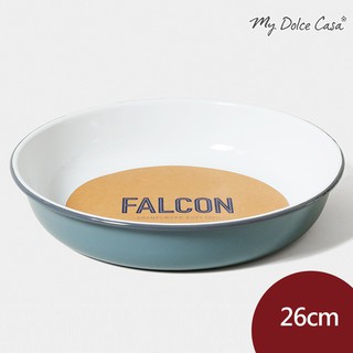 Falcon 獵鷹琺瑯 圓形餐盤 沙拉盤 圓盤 深盤 餐盤 琺瑯盤 26cm 灰白[MCW55]
