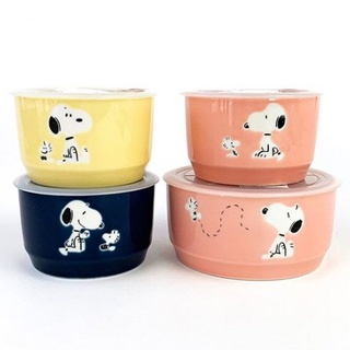 食器堂︱日本製 密封罐 史努比 陶瓷 保鮮盒 4件組 保存罐 可微波